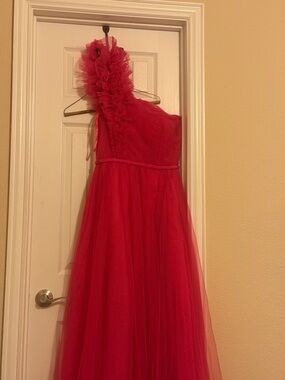 Red One-Shoulder Tulle Party Dress for Girls
